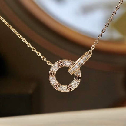 [Mystic]LOVE 7.6MM NECKLACE ROSE GOLD AND SILVER  FULL DIAMOND