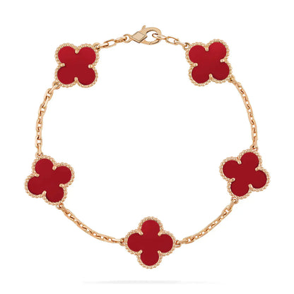[Mystic]CLOVER 5 MOTIFS RED AGATE  BRACELET