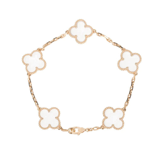 [Mystic Crown]CLOVER 5 MOTIF ROCK CRYSTAL PINK GOLD BRACELET