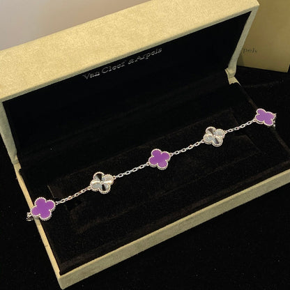 [Mystic]CLOVER  5 MOTIFS  PURPLE VIOLET BRACELET SILVER-w