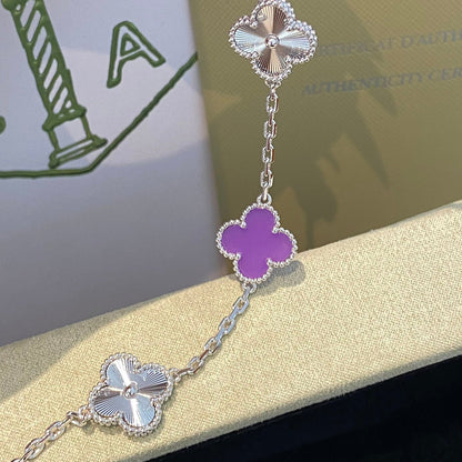 [Mystic]CLOVER  5 MOTIFS  PURPLE VIOLET BRACELET SILVER-w