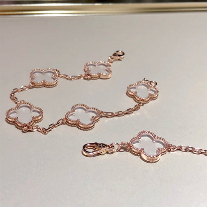 [Mystic]CLOVER 5 MOTIF ROCK CRYSTAL PINK GOLD BRACELET