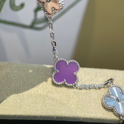 [Mystic]CLOVER  5 MOTIFS  PURPLE VIOLET BRACELET SILVER-w