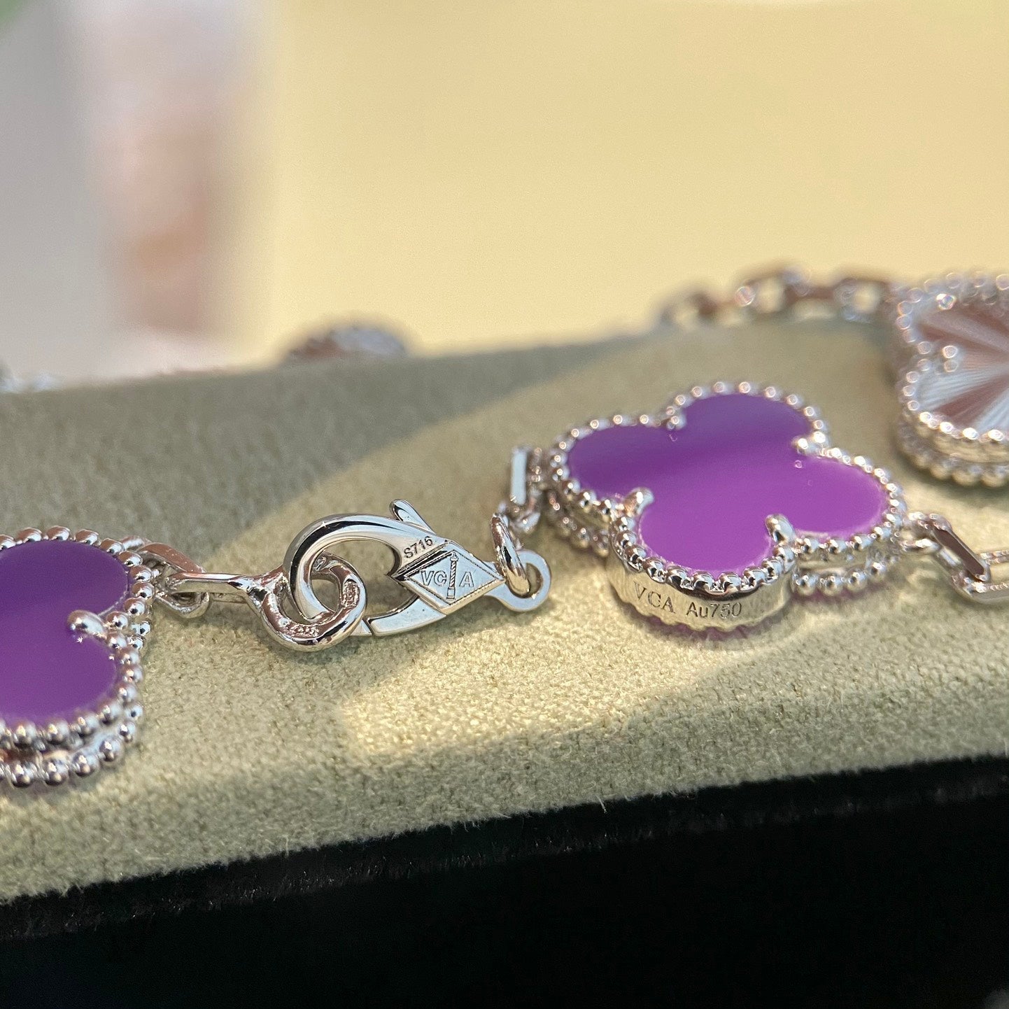 [Mystic]CLOVER  5 MOTIFS  PURPLE VIOLET BRACELET SILVER-w