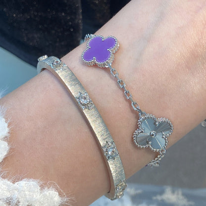 [Mystic]CLOVER  5 MOTIFS  PURPLE VIOLET BRACELET SILVER-w