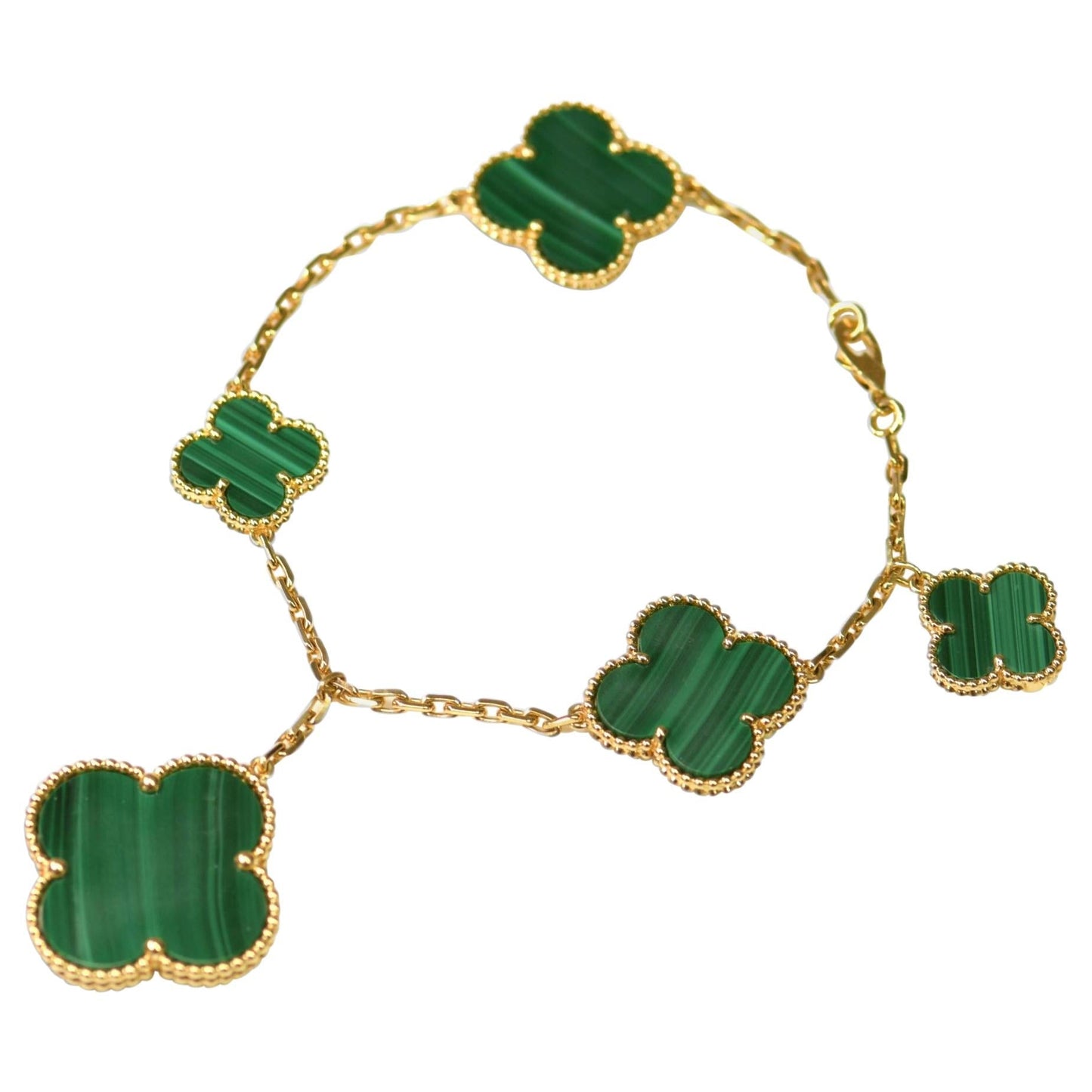 [Mystic]MAGIC CLOVER MALACHITE GOLD BRACELET 5 MOTIFS
