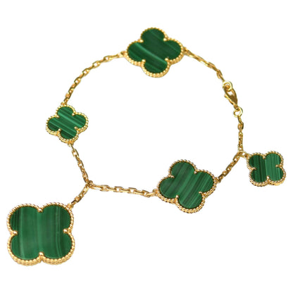 [Mystic]MAGIC CLOVER MALACHITE GOLD BRACELET 5 MOTIFS