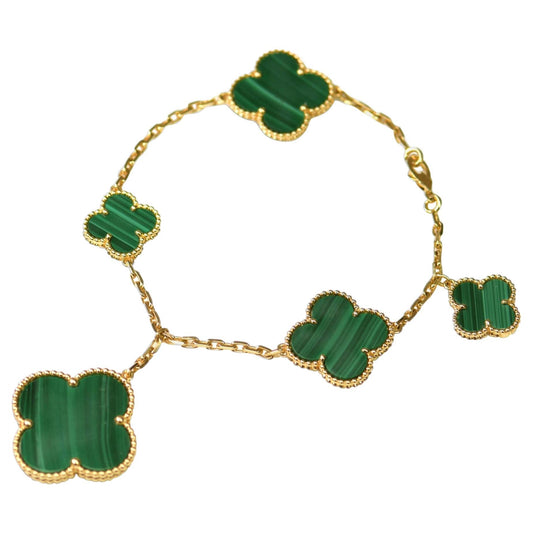 [Mystic Crown]MAGIC CLOVER MALACHITE GOLD BRACELET 5 MOTIFS