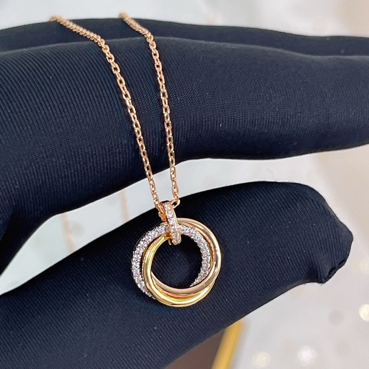 [Mystic]TRINITY NECKLACE SILVER GOLD PINK GOLD DIAMONDS