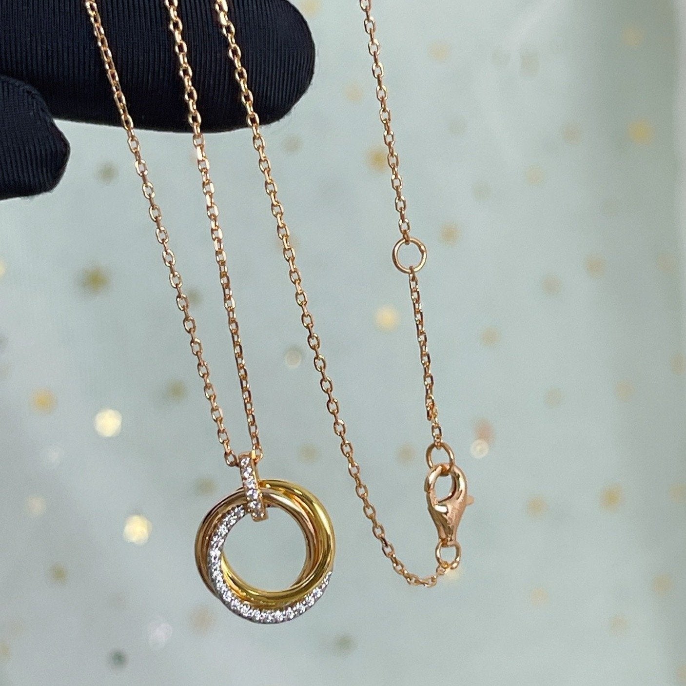 [Mystic]TRINITY NECKLACE SILVER GOLD PINK GOLD DIAMONDS
