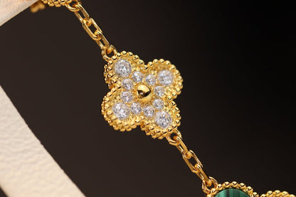 [Mystic]CLOVER EARRINGS GOLD MALACHITE DIAMOND 3 MOTIF