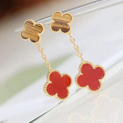 [Mystic]CLOVER  2 MOTIF  TIGER EYE CARNELIAN EARRINGS