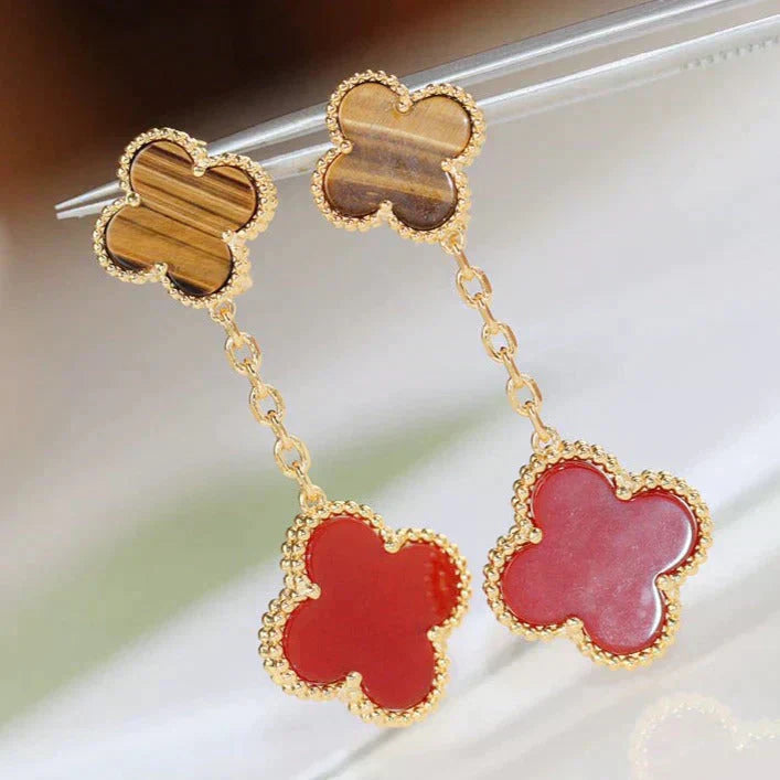 [Mystic]CLOVER  2 MOTIF  TIGER EYE CARNELIAN EARRINGS