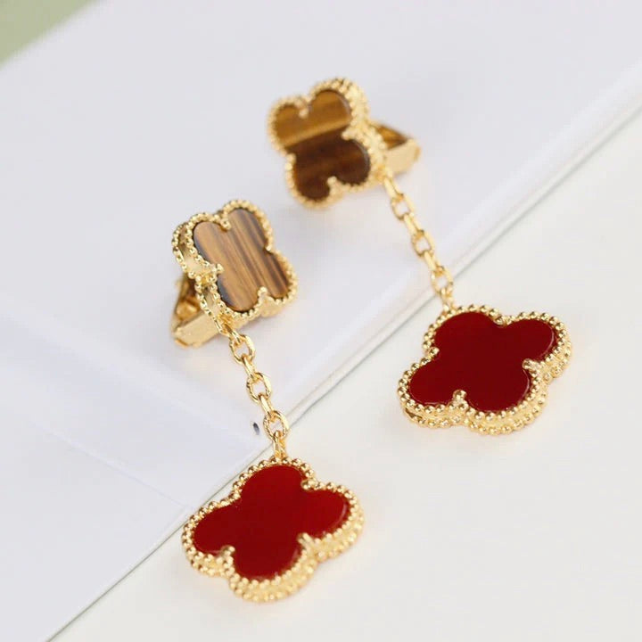[Mystic]CLOVER  2 MOTIF  TIGER EYE CARNELIAN EARRINGS