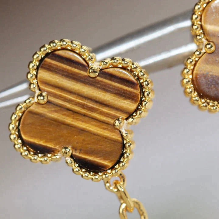 [Mystic]CLOVER  2 MOTIF  TIGER EYE CARNELIAN EARRINGS