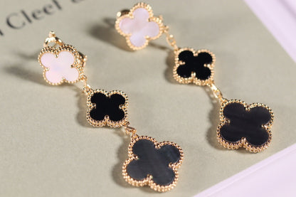 [Mystic Crown]CLOVER EARRINGS GOLD ONYX MOP 3 MOTIF