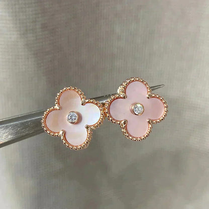 [Mystic]CLOVER MEDIUM 1 MOTIFS  PINK MOP DIAMOND EARRINGS
