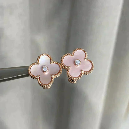 [Mystic]CLOVER MEDIUM 1 MOTIFS  PINK MOP DIAMOND EARRINGS