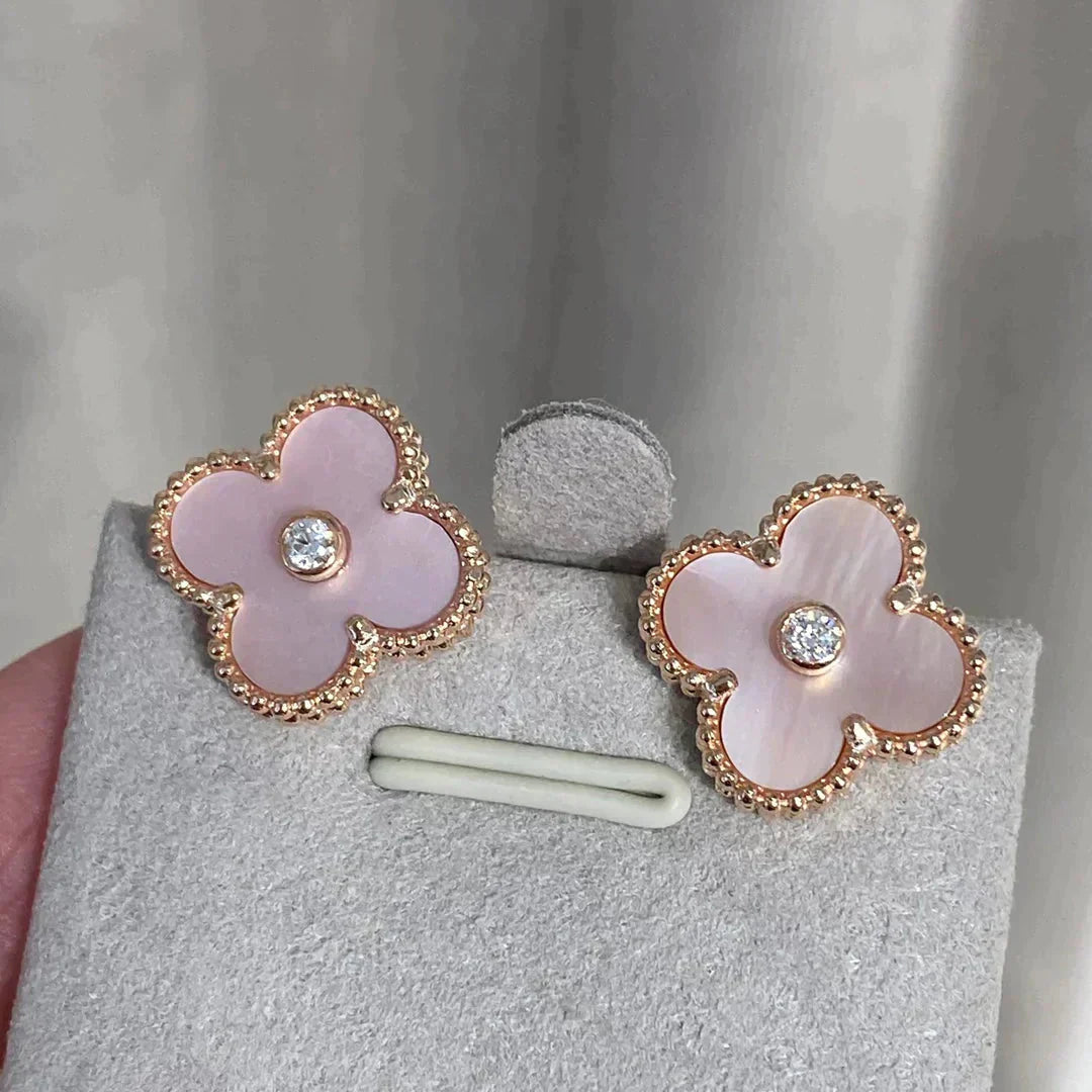 [Mystic]CLOVER MEDIUM 1 MOTIFS  PINK MOP DIAMOND EARRINGS