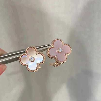 [Mystic]CLOVER MEDIUM 1 MOTIFS  PINK MOP DIAMOND EARRINGS
