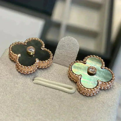 [Mystic]CLOVER MEDIUM 1 MOTIFS GRAY MOP  DIAMOND EARRINGS