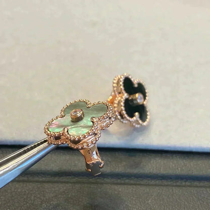 [Mystic]CLOVER MEDIUM 1 MOTIFS GRAY MOP  DIAMOND EARRINGS