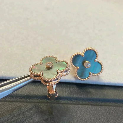 [Mystic]CLOVER MEDIUM 1 MOTIFS GRAY MOP  DIAMOND EARRINGS