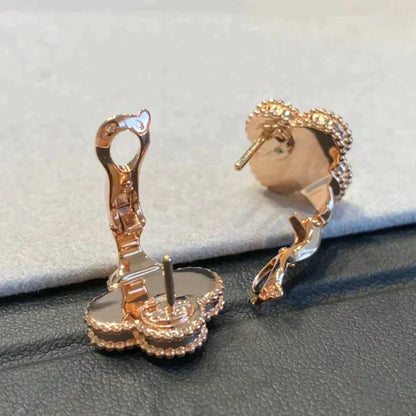 [Mystic]CLOVER MEDIUM 1 MOTIFS GRAY MOP  DIAMOND EARRINGS