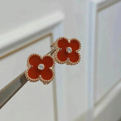 [Mystic]CLOVER MEDIUM 1 MOTIFS CARNELIAN  DIAMOND earrings