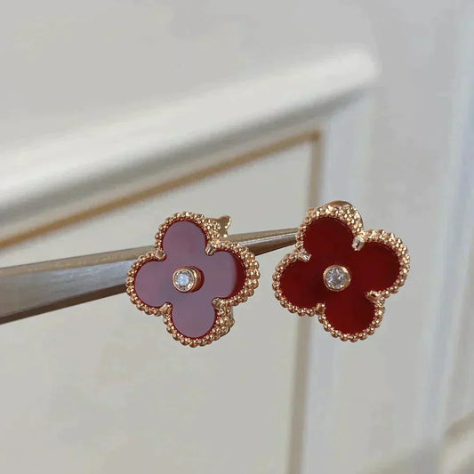 [Mystic]CLOVER MEDIUM 1 MOTIFS CARNELIAN  DIAMOND earrings