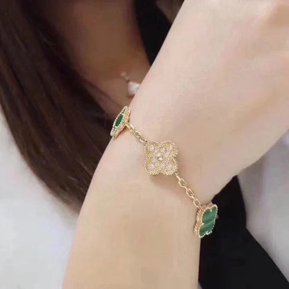 [Mystic]CLOVER  5 MOTIF MALACHITE DIAMOND BRACELET