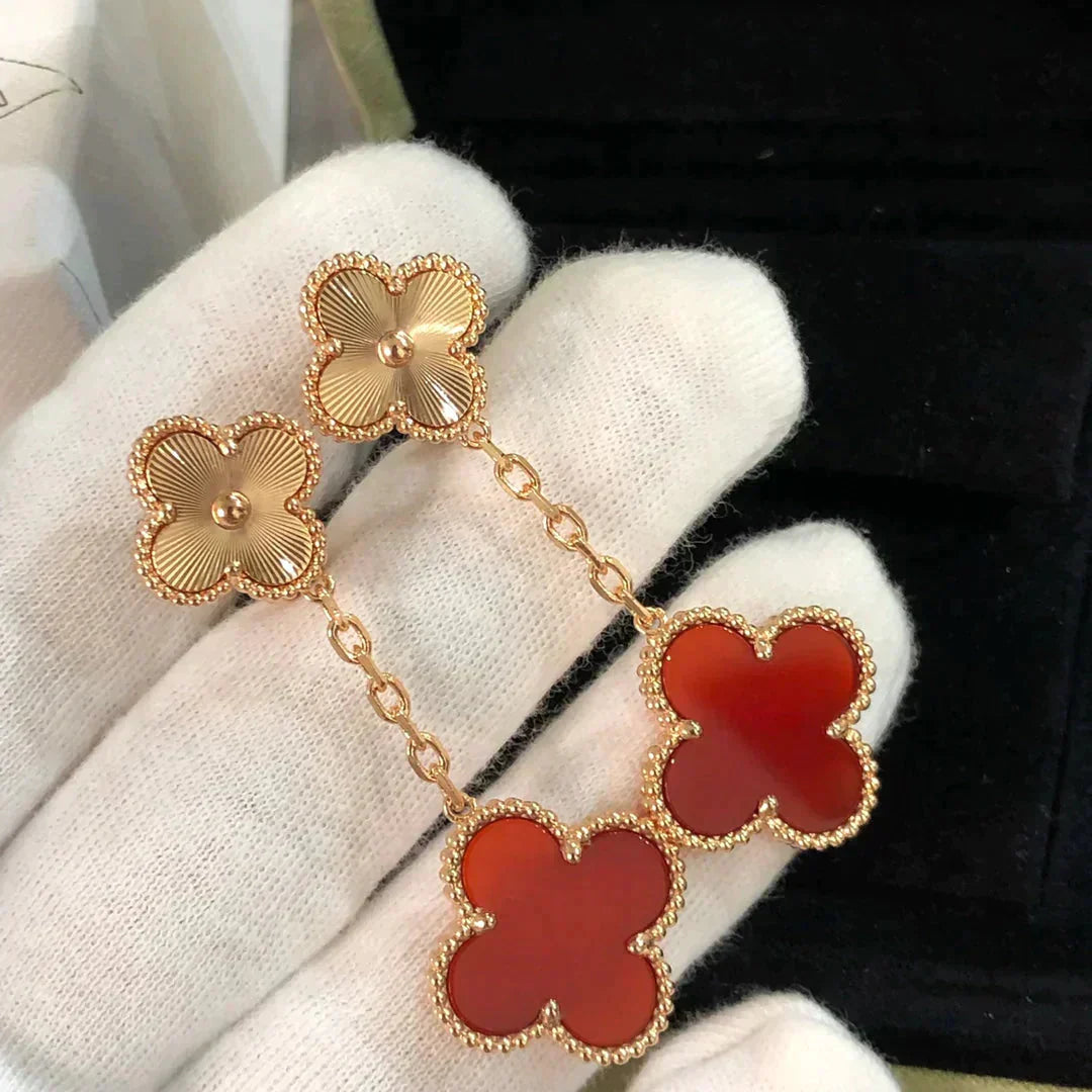 [Mystic]CLOVER 2 MOTIF  LASER CARNELIAN EARRINGS