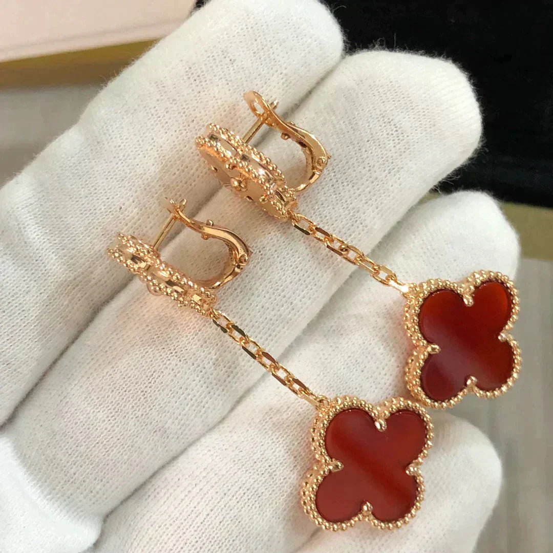 [Mystic]CLOVER 2 MOTIF  LASER CARNELIAN EARRINGS