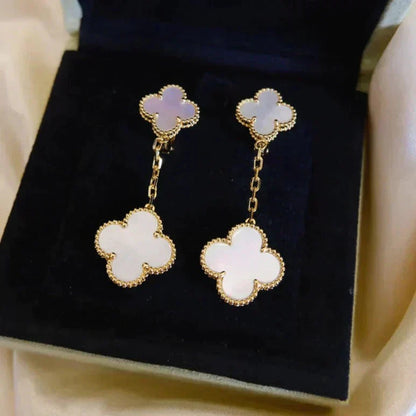 [Mystic]CLOVER 2 MOTIF WHITE MOP EARRINGS
