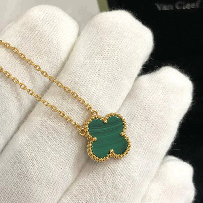 [Mystic]CLOVER 15MM MALACHITE SINGLE FLOWER  NECKLACE