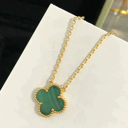 [Mystic]CLOVER 15MM MALACHITE SINGLE FLOWER  NECKLACE