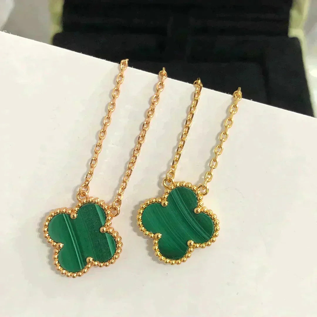 [Mystic]CLOVER 15MM MALACHITE SINGLE FLOWER  NECKLACE