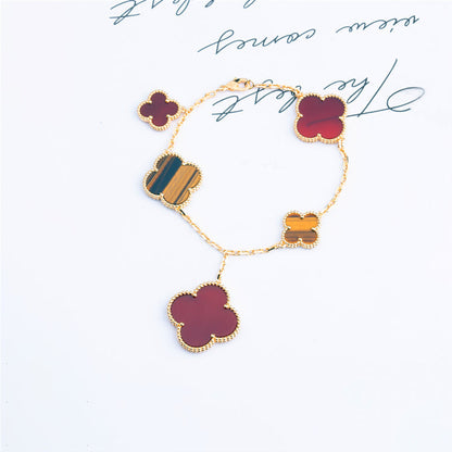 [Mystic]CLOVER BRACELET 5 MOTIFS CARNELIAN TIGER EYE