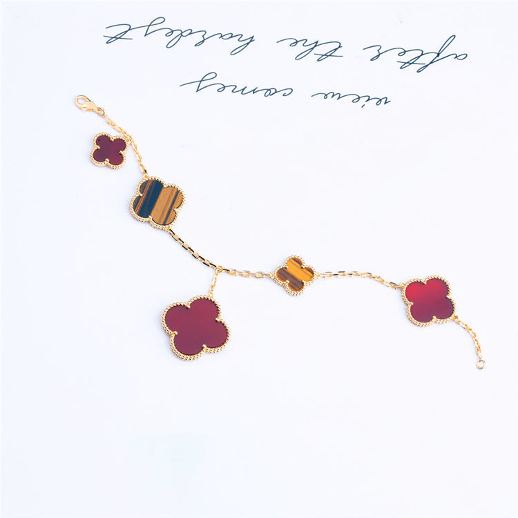[Mystic]CLOVER BRACELET 5 MOTIFS CARNELIAN TIGER EYE
