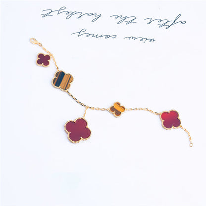 [Mystic]CLOVER BRACELET 5 MOTIFS CARNELIAN TIGER EYE