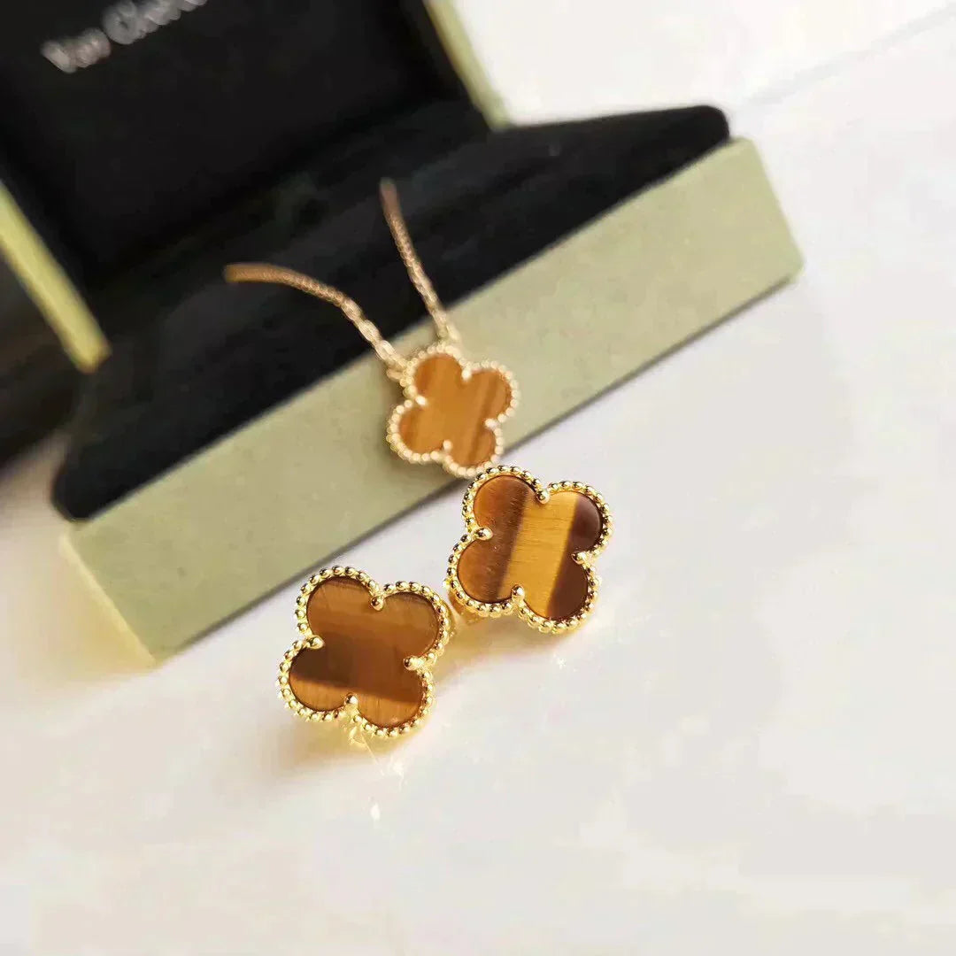 [Mystic]CLOVER MEDIUM 1 MOTIFS TIGER EYE EARRINGS