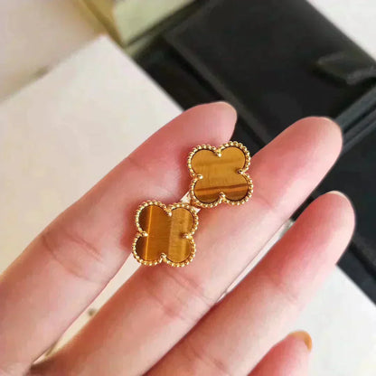 [Mystic]CLOVER MEDIUM 1 MOTIFS TIGER EYE EARRINGS