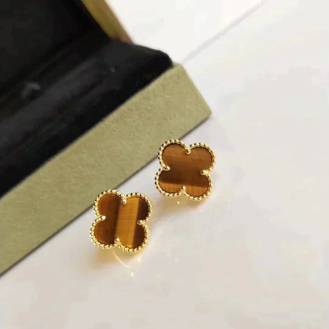 [Mystic]CLOVER MEDIUM 1 MOTIFS TIGER EYE EARRINGS