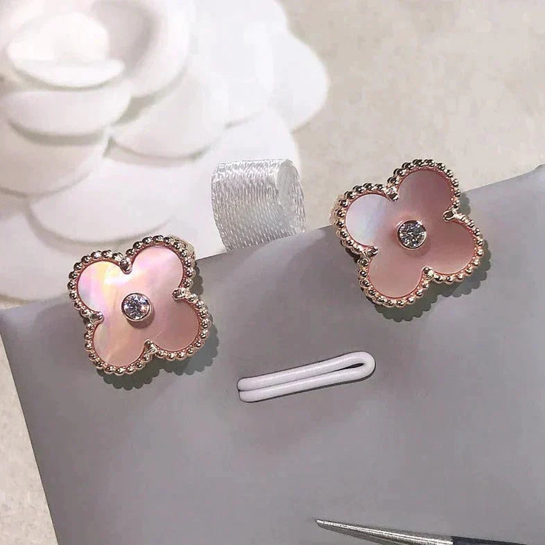 [Mystic]CLOVER MEDIUM 1 MOTIFS  PINK MOP DIAMOND EARRINGS