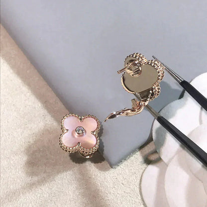 [Mystic]CLOVER MEDIUM 1 MOTIFS  PINK MOP DIAMOND EARRINGS