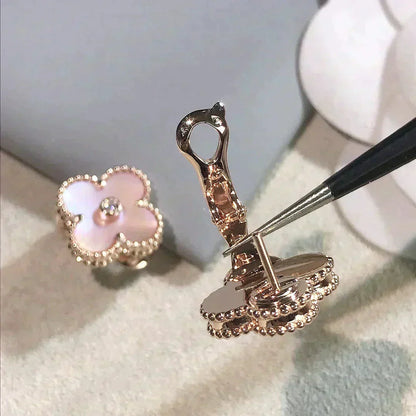 [Mystic]CLOVER MEDIUM 1 MOTIFS  PINK MOP DIAMOND EARRINGS