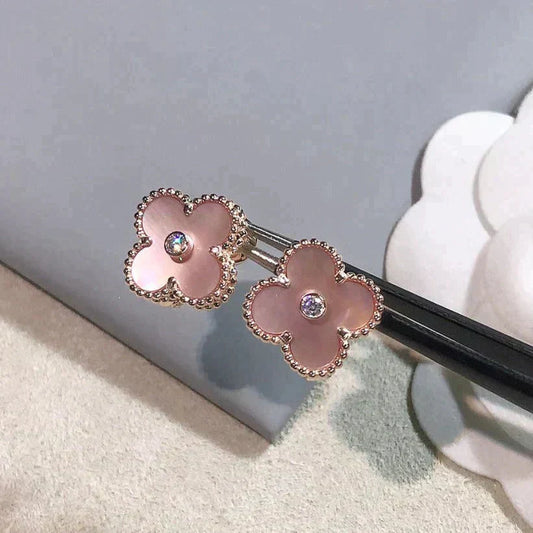 [Mystic]CLOVER MEDIUM 1 MOTIFS  PINK MOP DIAMOND EARRINGS