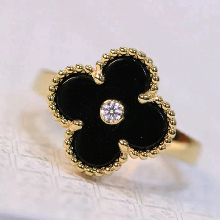 [Mystic]CLOVER ONYX RING GOLD DIAMOND