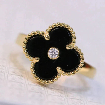 [Mystic]CLOVER ONYX RING GOLD DIAMOND