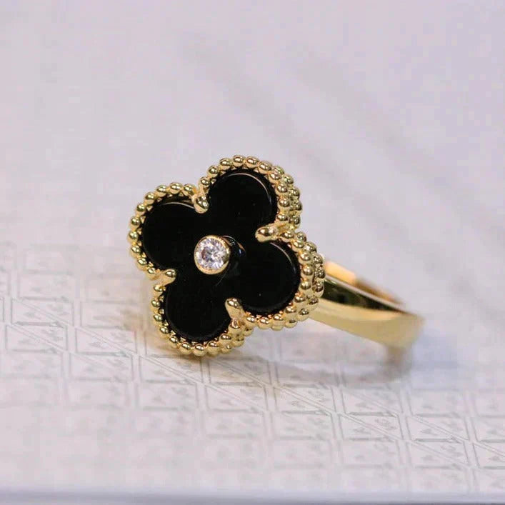 [Mystic]CLOVER ONYX RING GOLD DIAMOND